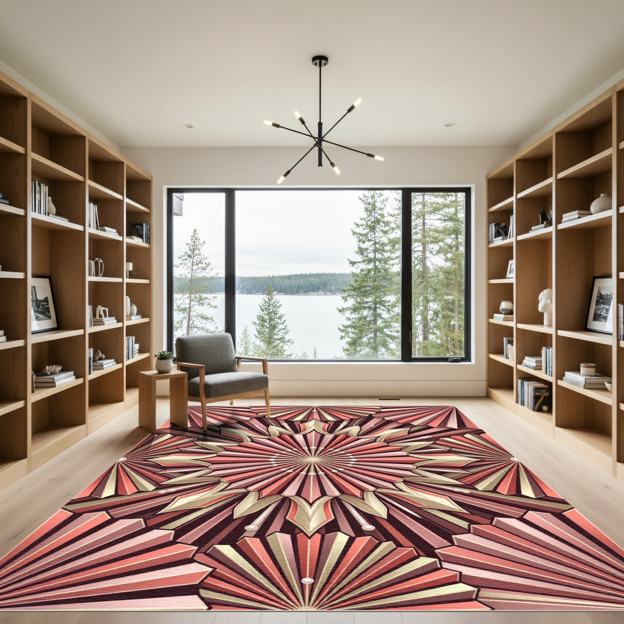 Art Deco Gold Peach Fanburst Rug