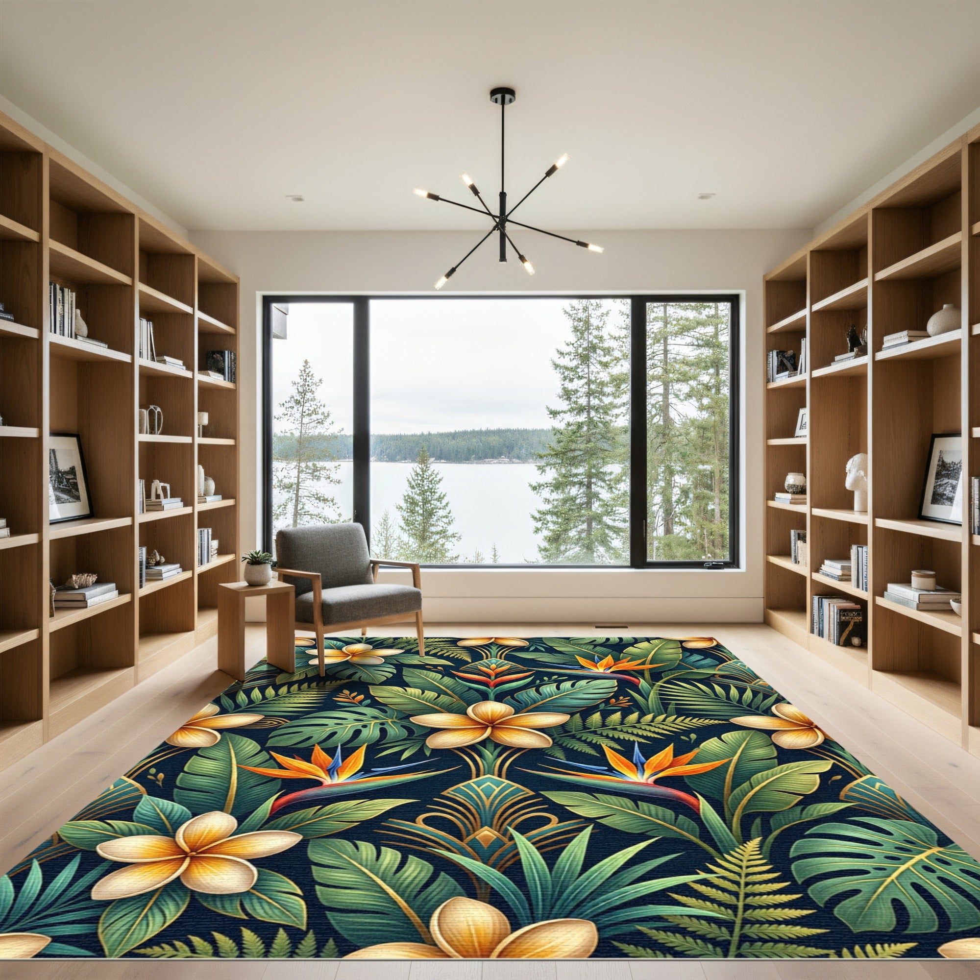 Lush Tropical Plumeria Bird of Paradise Rug
