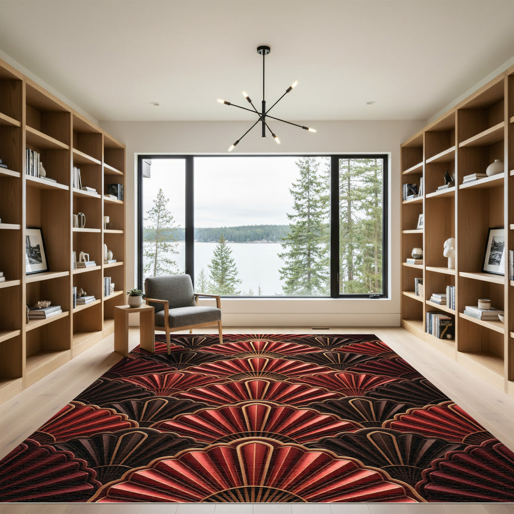 Red Brown Art Deco Fan Rug