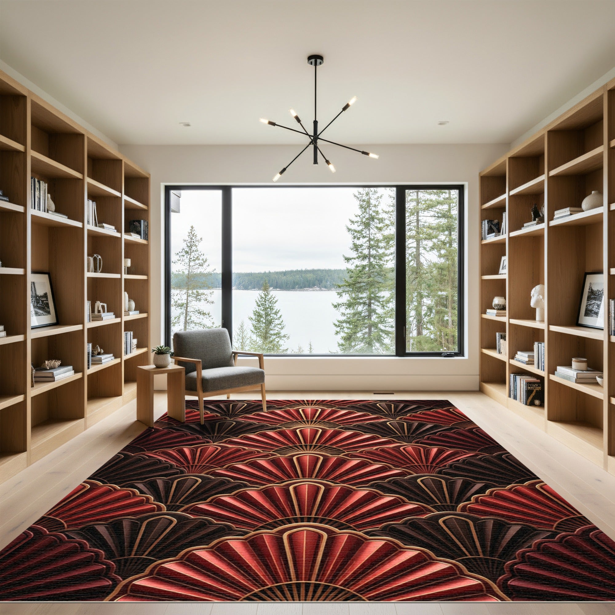 Red Brown Art Deco Fan Rug
