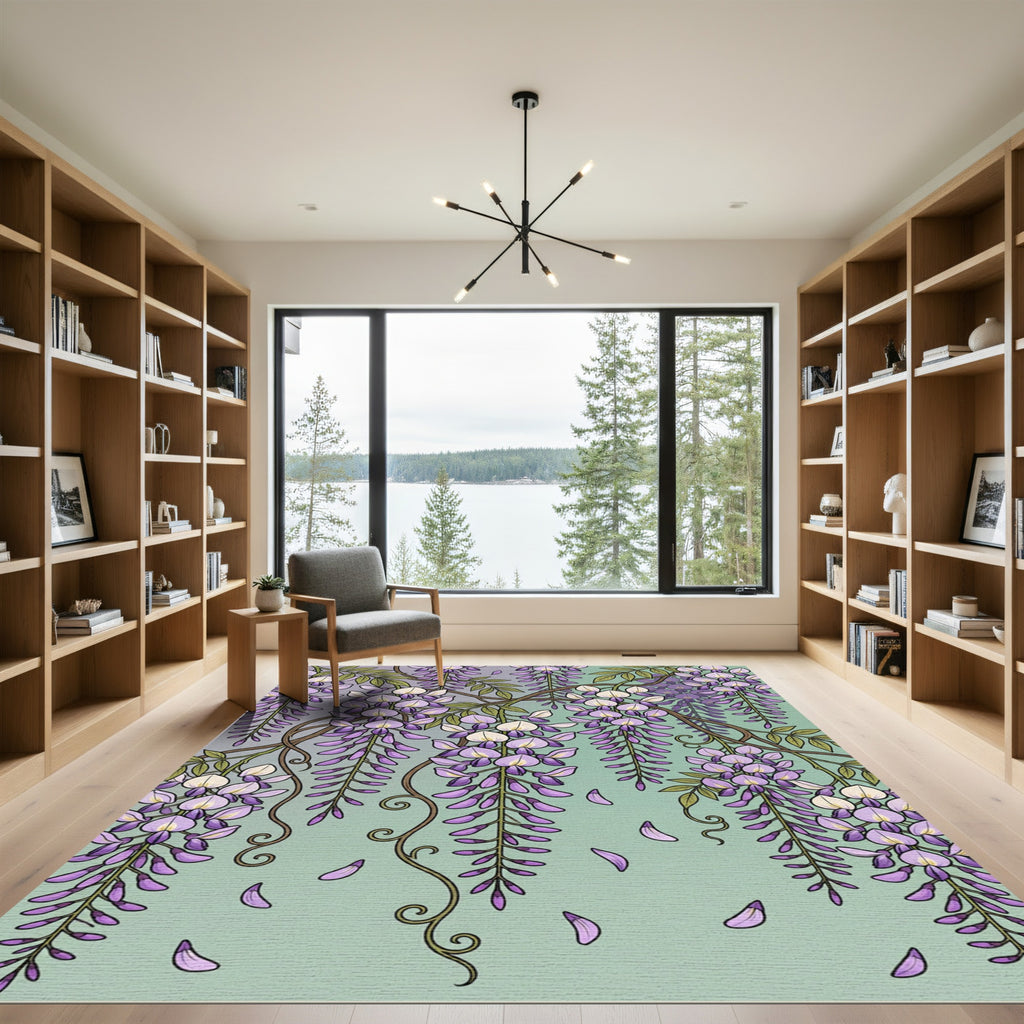 Elegant Cascading Wisteria Lavender Botanical Rug