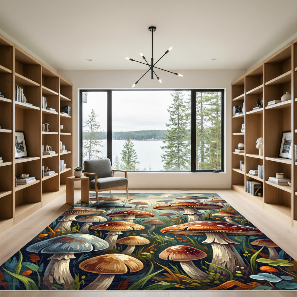Enchanted Forest Mushroom Woodland Landscape Rug