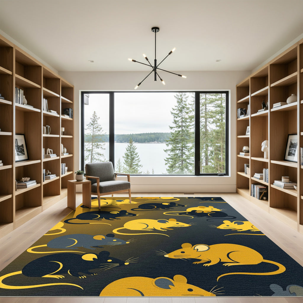 Golden Mouse Silhouette Dark Contrasting Art Rug