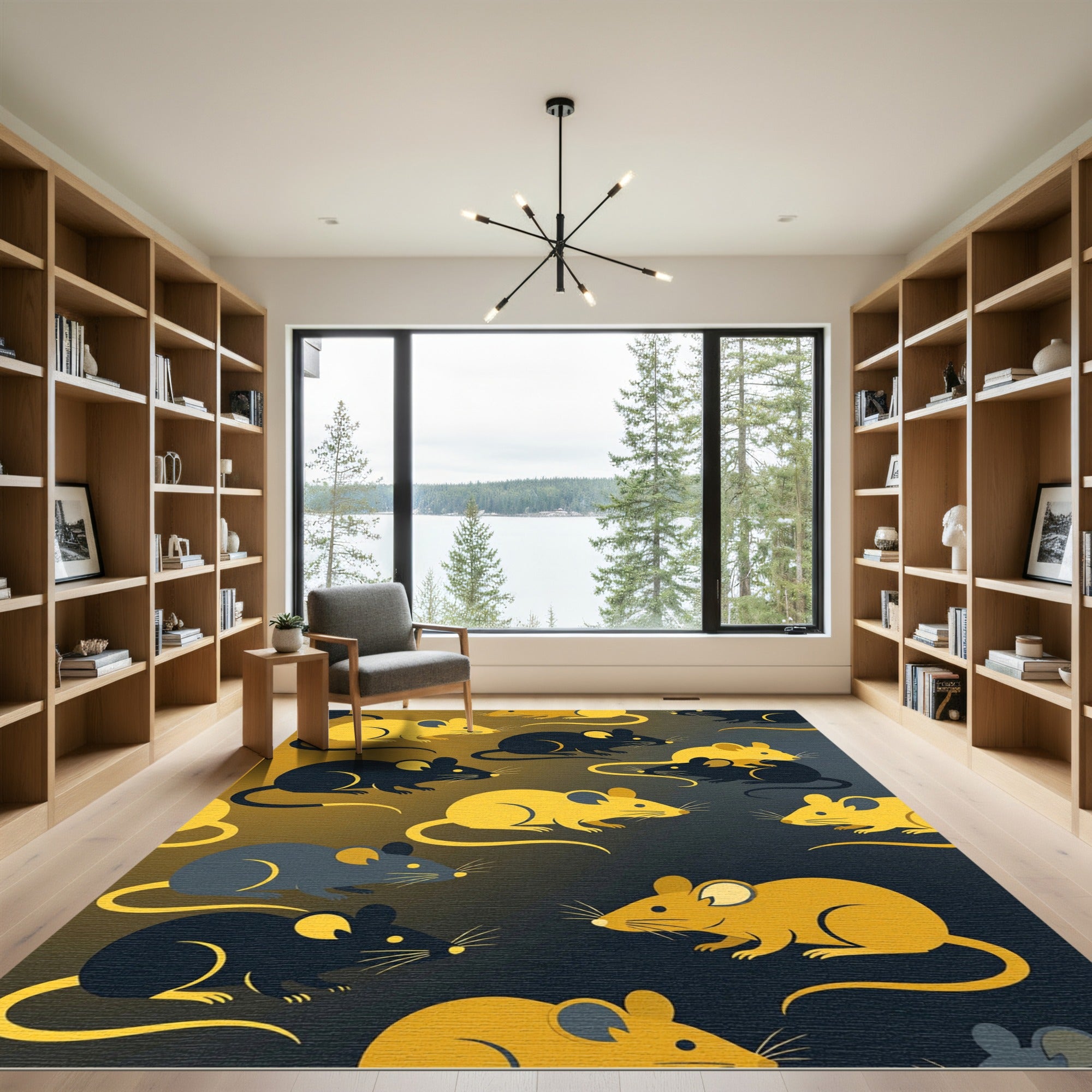 Golden Mouse Silhouette Dark Contrasting Art Rug