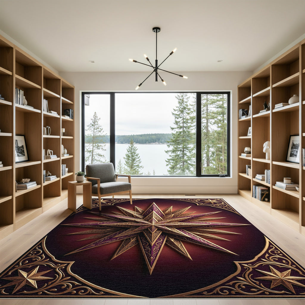 Ornate Gold Starburst Purple Rug