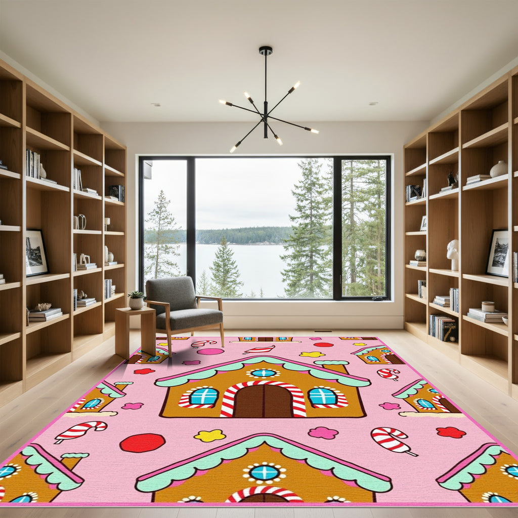 Whimsical Gingerbread Cottage Candy Pattern Rug