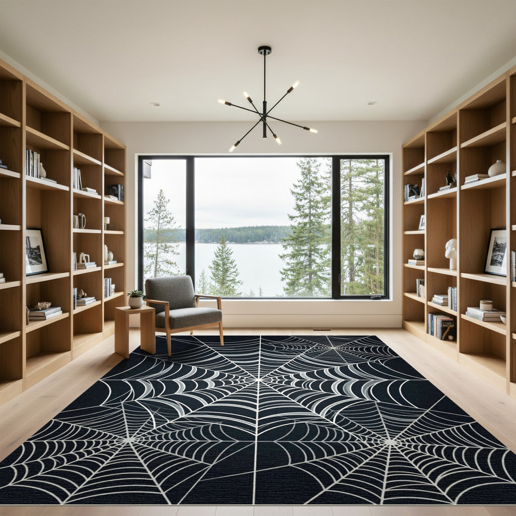 Gray White Webbed Radial Arrangement Rug