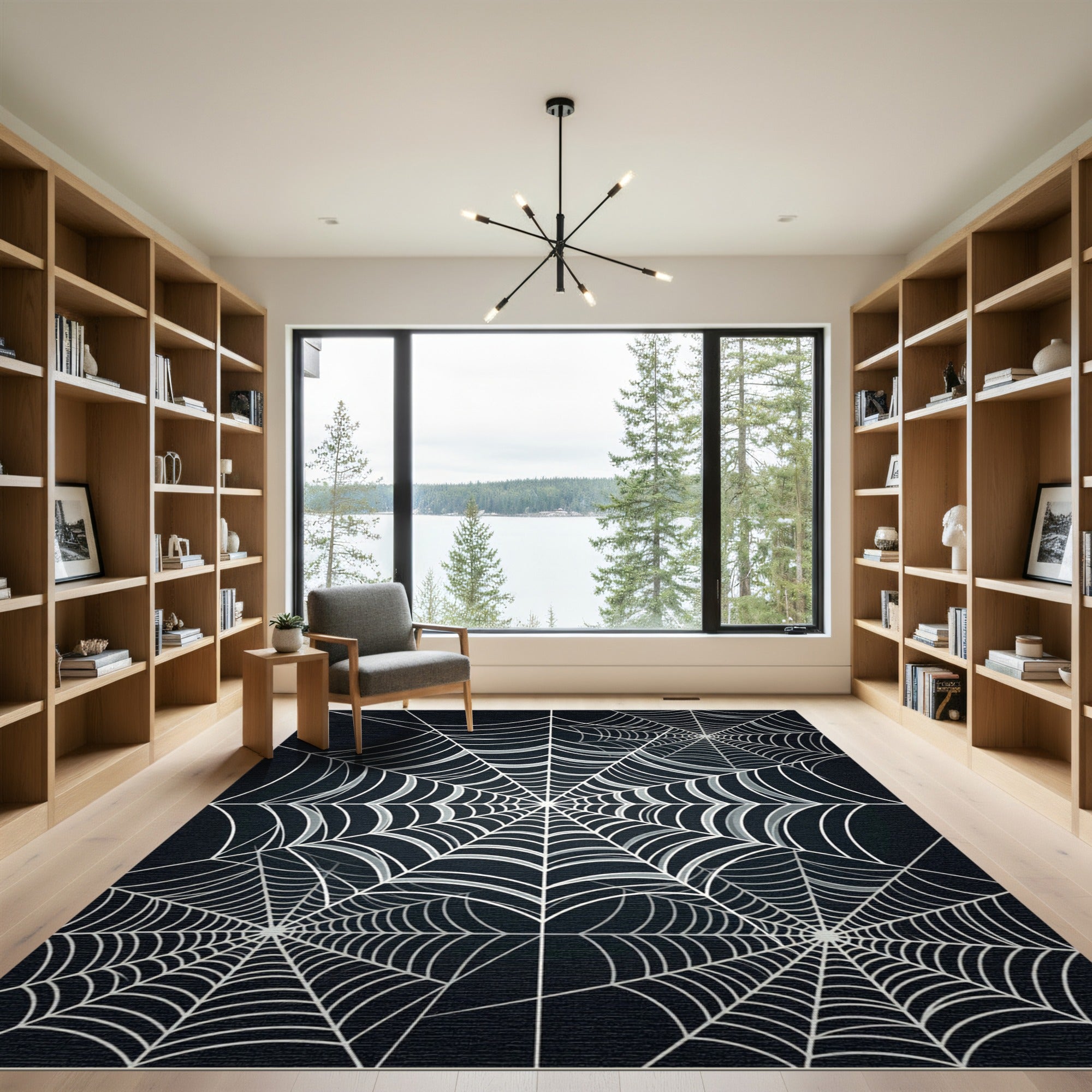 Gray White Webbed Radial Arrangement Rug