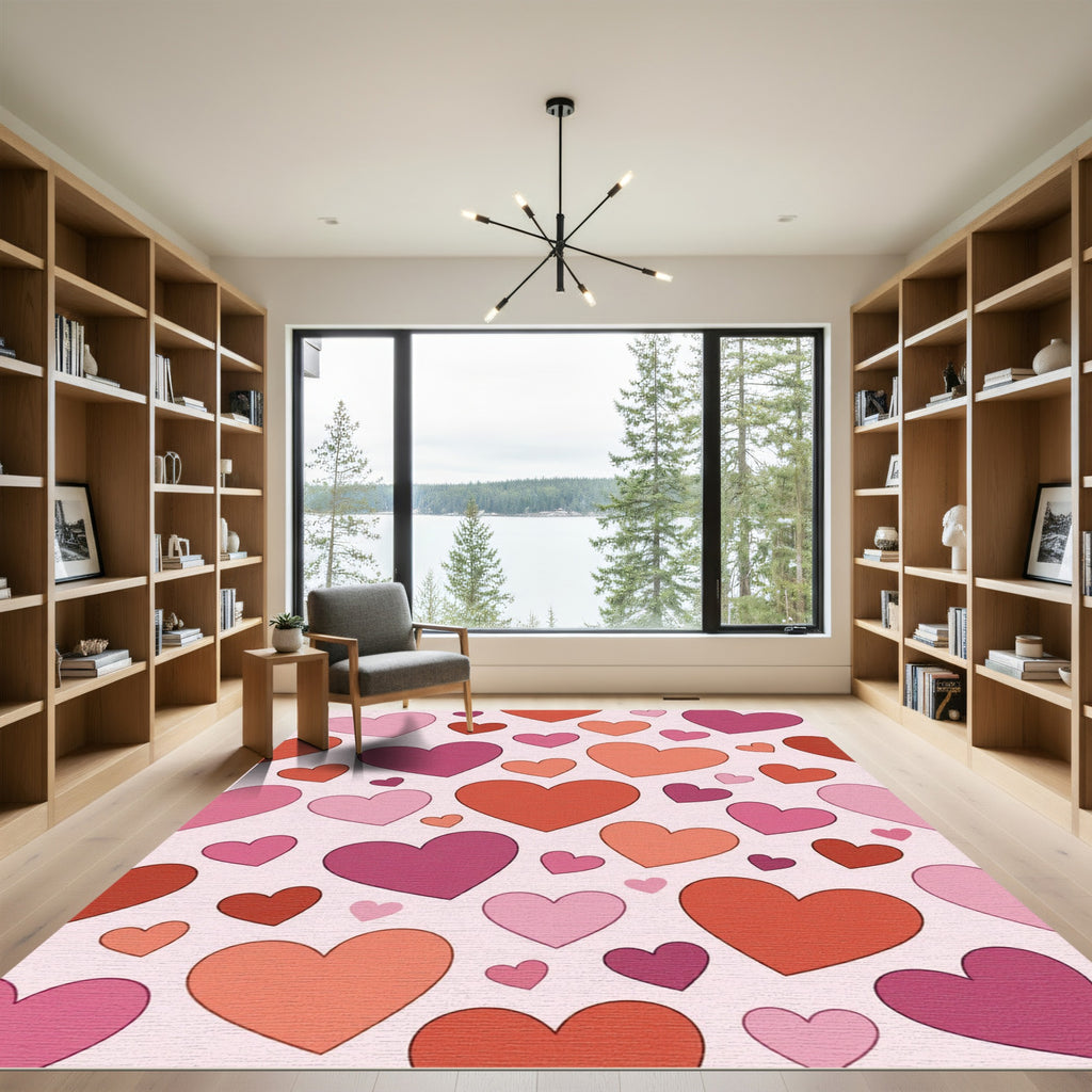 Charming Pink Red Heart Collage Rug