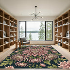 Botanical Dusty Rose Chrysanthemum Floral Medallion Rug