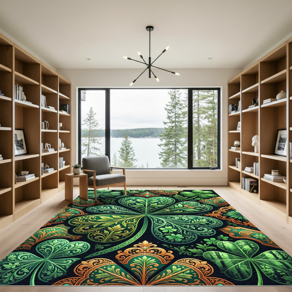 Emerald Green Clover Medallion Artwork Rug