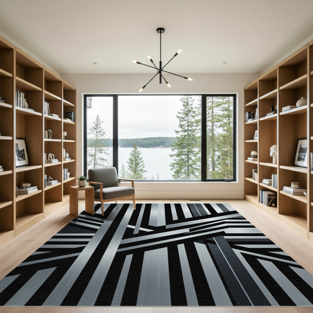 Monochrome Geometric Linear Metal Abstract Rug