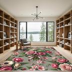Romantic Pink Rose Bouquet Botanical Art Rug