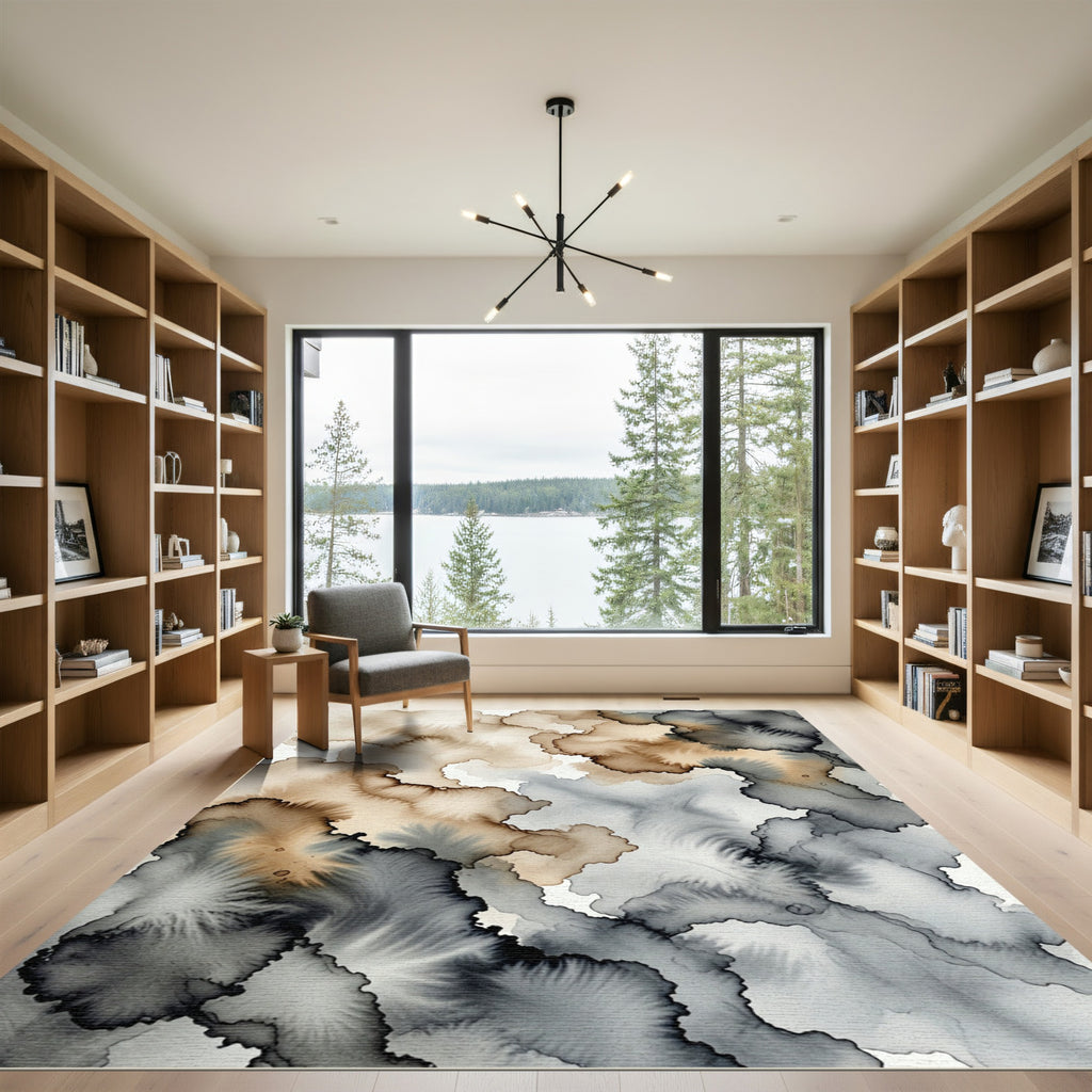 Abstract Earth Tone Ink Wash Rug