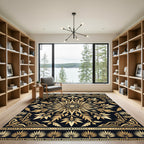Golden Egyptian Lotus Geometric Art Rug