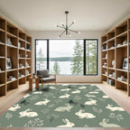 Sage Green Forest Rabbit Woodland Rug