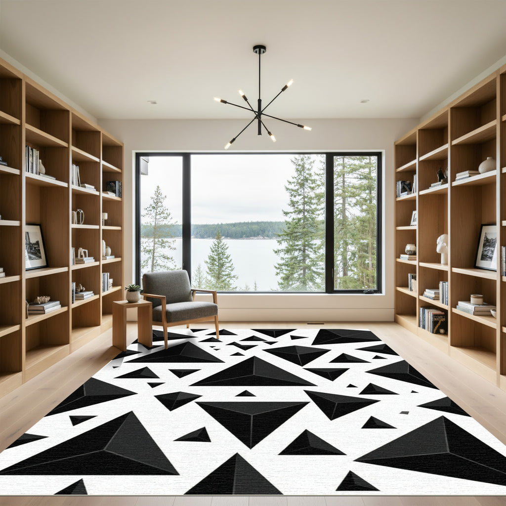 Black Geometric Pyramid Cluster Rug