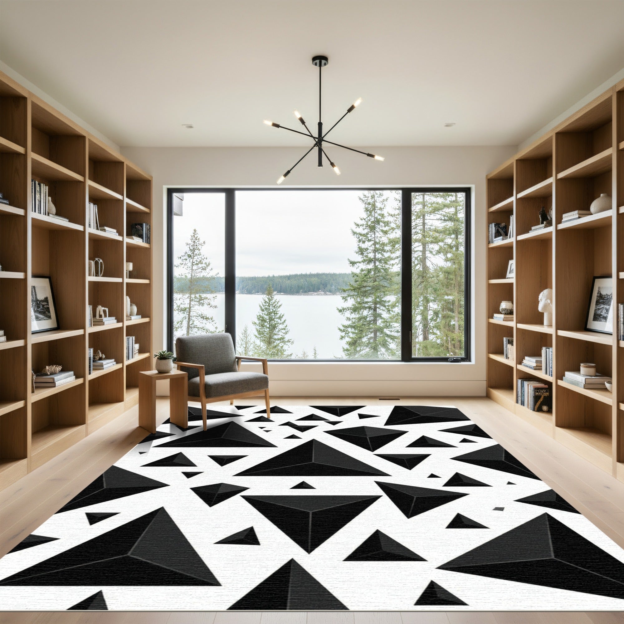 Black Geometric Pyramid Cluster Rug