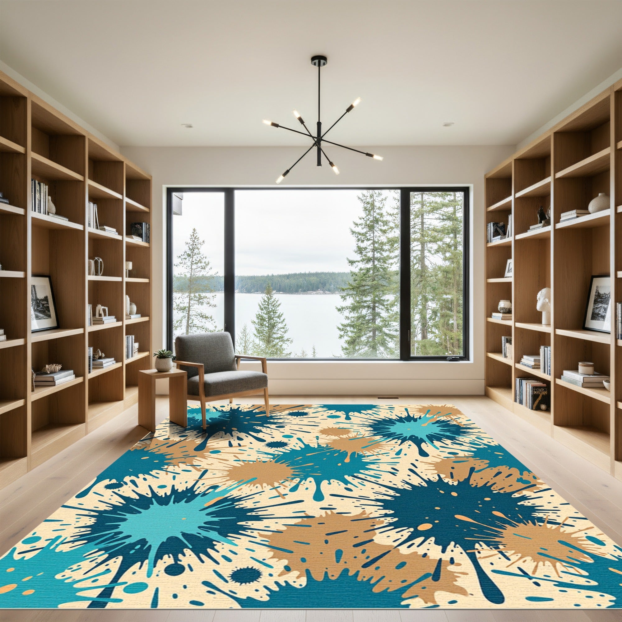 Aqua Teal Blue Splatter Explosion Rug