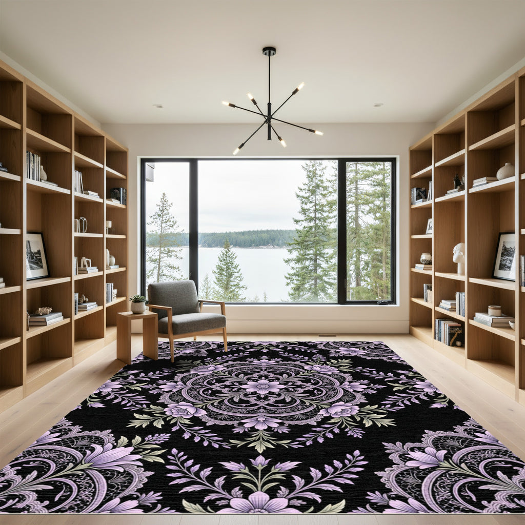 Elegant Lavender Floral Lace Medallion Rug