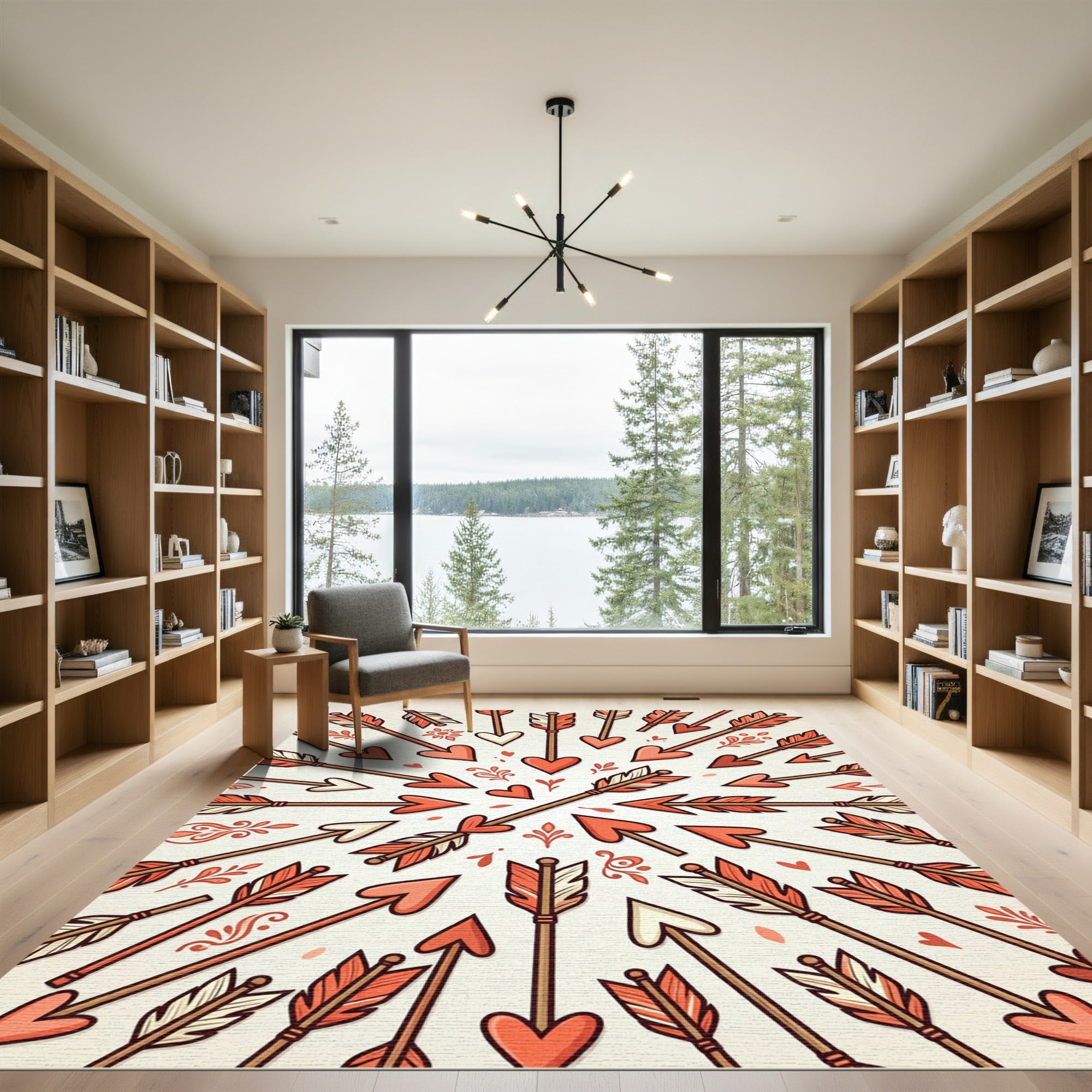 Coral Arrows Radial Heart Collection Rug