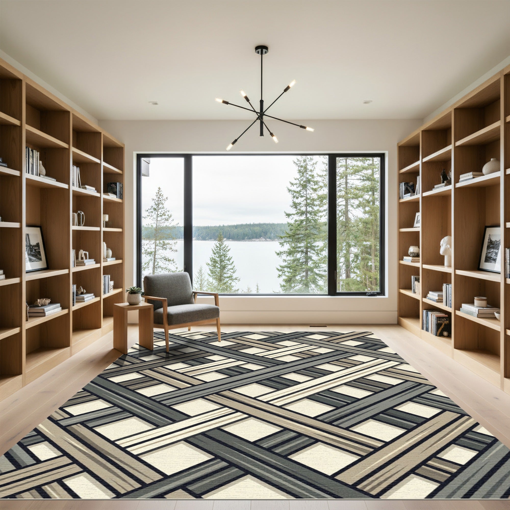Interwoven Neutral Tones Lattice Rug