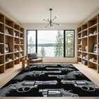 Monochrome Revolver Graphic Illustration Rug