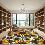 Lush Golden Sunflower Botanical Illustration Rug