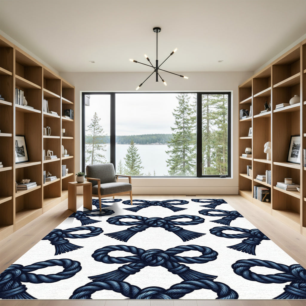 Navy Nautical Rope Knot Bow Rug