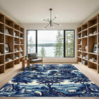 Blue Toile Countryside Pastoral Scene Rug