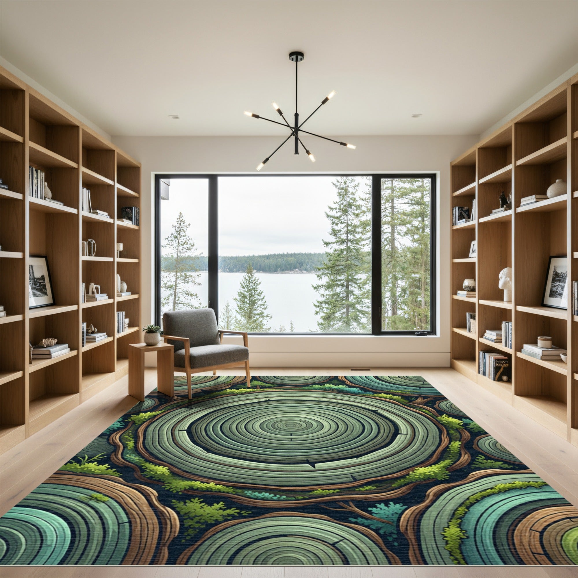 Green Wood Grain Forest Life Rug