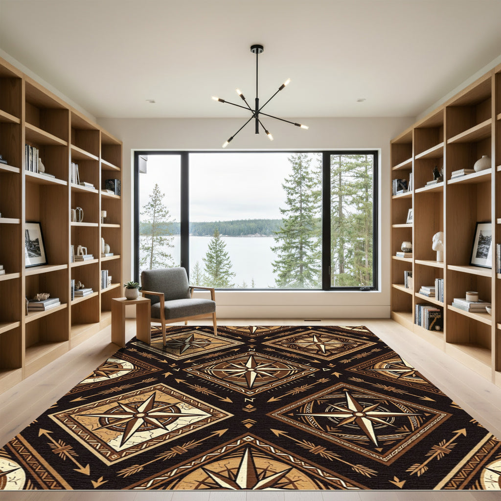 Brown Compass Rose Diamond Rug