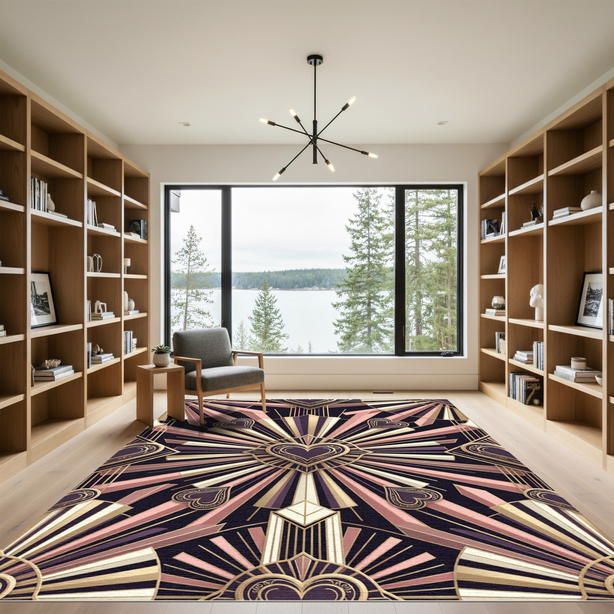Art Deco Pink Gold Heart Burst Rug