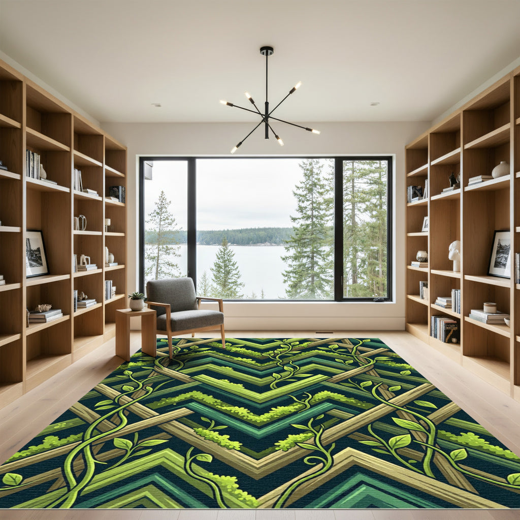 Mossy Green Geometric Trellis Vine Rug