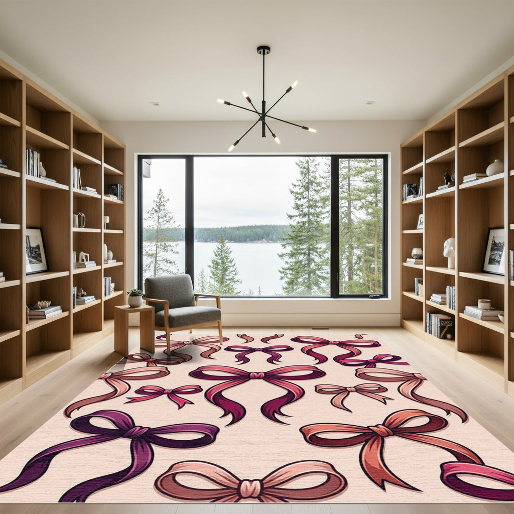 Charming Pink Bow Seamless Illustration Rug
