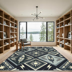Geometric Feather Sun Monochrome Diamond Rug