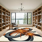 Dynamic Copper Starburst Abstract Charcoal Swirl Rug