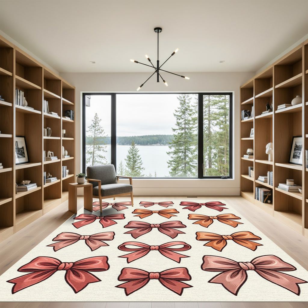 Sweet Romantic Pink Bow Ribbon Grid Rug