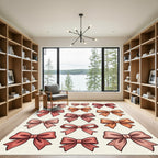 Sweet Romantic Pink Bow Ribbon Grid Rug
