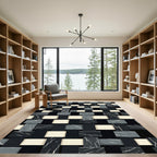 Modern Monochromatic Interwoven Stone Grid Rug
