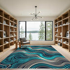 Abstract Cyan and Cream Fluid Wave Rug