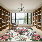 Pink Rose and Lavender Floral Bouquet Rug