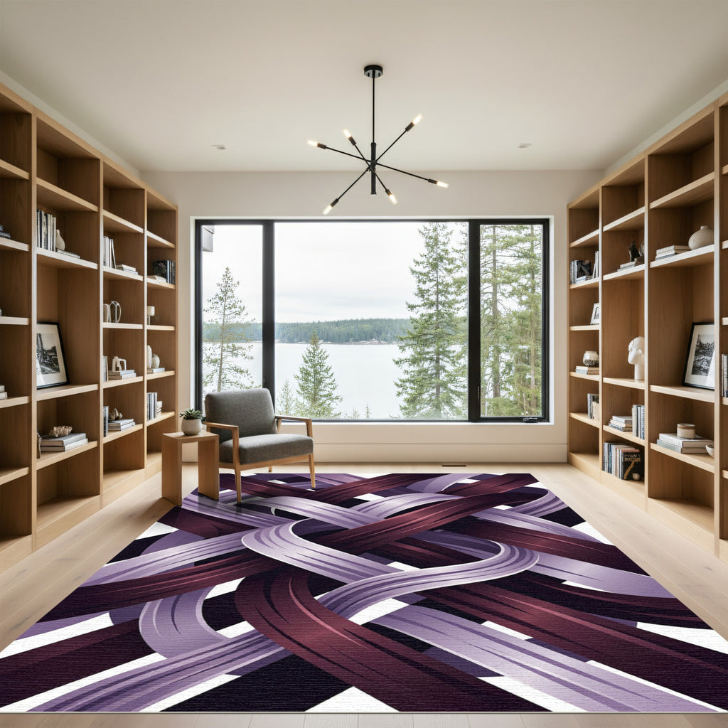 Interwoven Plum and Lavender Abstract Swirls Rug
