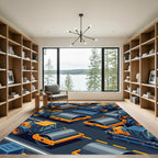 Construction Yellow and Blue Machinery Illustration Rug
