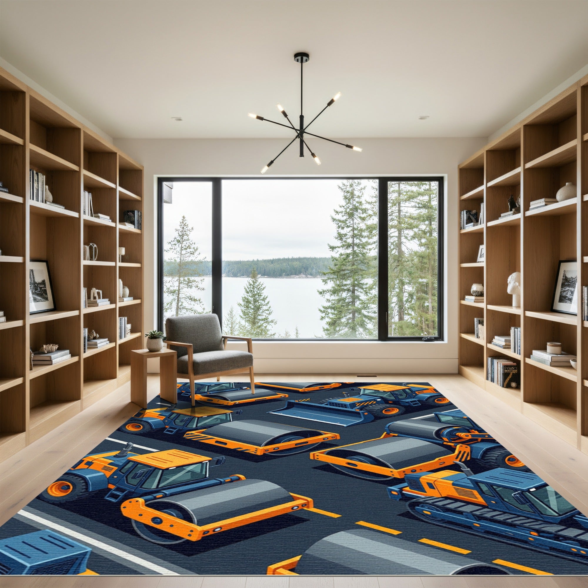 Construction Yellow and Blue Machinery Illustration Rug