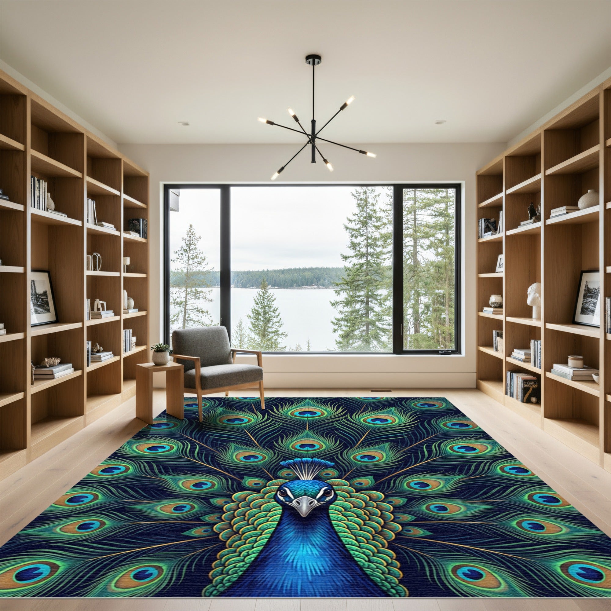 Vibrant Peacock Feather Radiance Rug