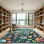 Coastal Seashell and Floral Garden Trellis Rug