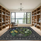 Botanical Black Floral Gold Iris Rug