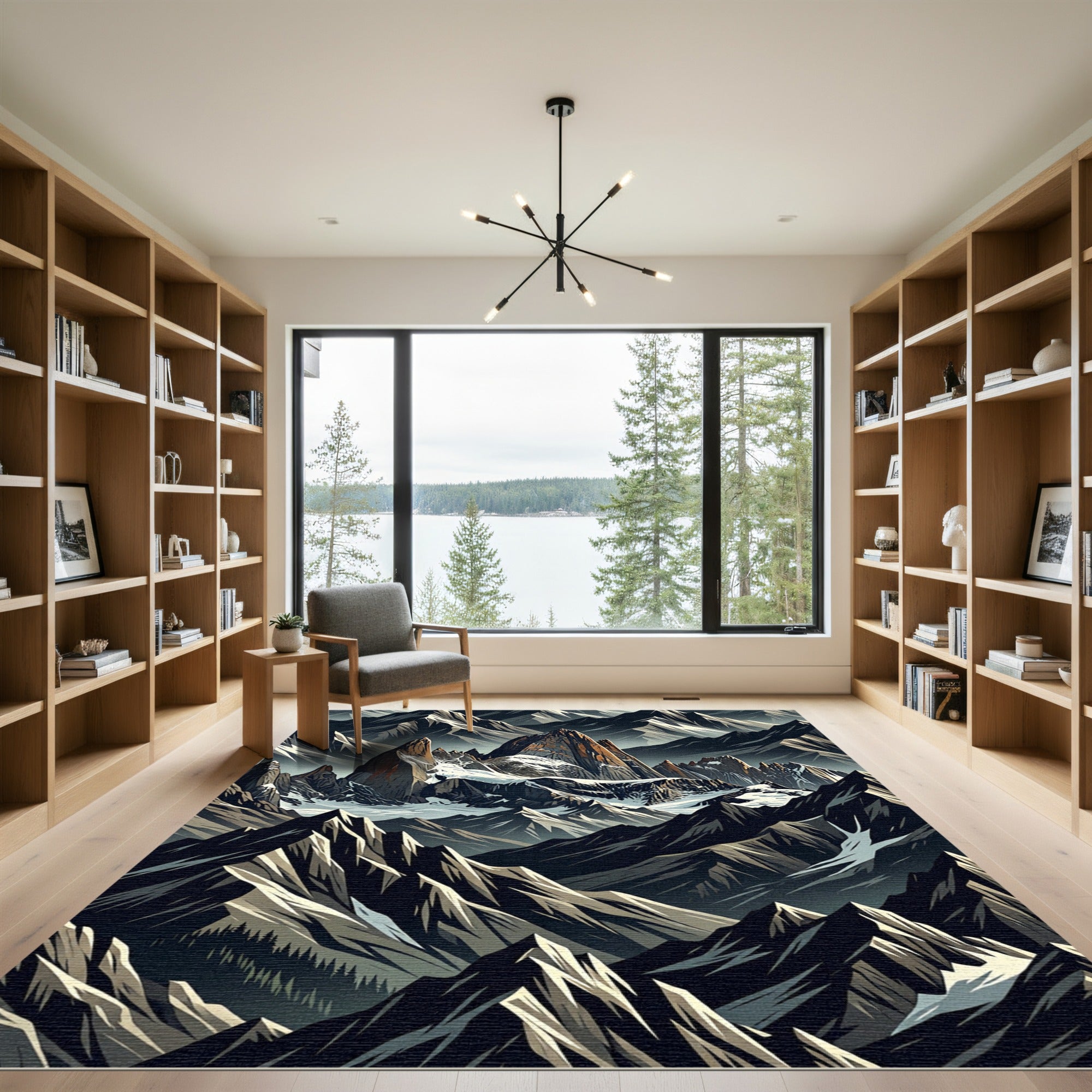 Dramatic Gray Mountain Peaks Rug