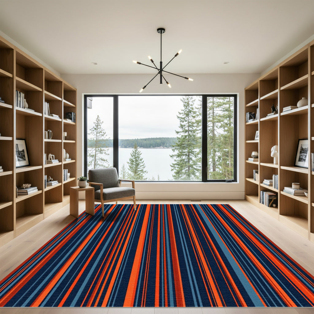 Bold Orange Blue Vertical Stripes Rug